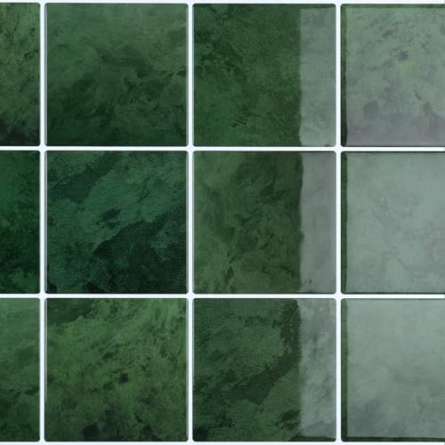 CRE8TIVE Klebefliesen Küche Dunkelgrün 3D Fliesenaufkleber Marmoroptik Küchenrückwand Selbstklebend Fliesenaufkleber Bad Wasserfest Wandfliesen Selbstklebend Kamin Waschküche 30.5cm x 30.5cm 4 Stücke von CRE8TIVE