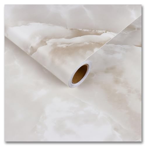 CRE8TIVE Matt Beige Marmorfolie Tapete Selbstklebend Wasserfest 30cm x 200cm Klebefolie Marmoroptik Modern Klebefolie Küche Badezimmer Arbeitsplatte Folie Küche Folie für Möbel Schrankfolie Wohnzimmer von CRE8TIVE