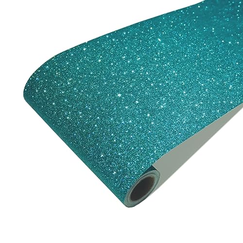 CRE8TIVE Pfauenblau Glitzer Tapete Selbstklebend 20cm x 900cm Blau Selbstklebende Bordüre Klebefolie Möbel Vintage Strukturtapete Dekofolie Möbelfolie Selbstklebend Folie für Verpackung Spiegel Treppe von CRE8TIVE