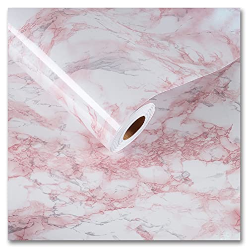 CRE8TIVE Rosa Klebefolie Marmoroptik Selbstklebende Tapete Glänzend Marmor Folie Fototapete Wasserdicht Tapete Küche Arbeitsplatte Schrankfolie Tapeten Wohnzimmer Badezimmer Waschküche 30cm x 200cm von CRE8TIVE