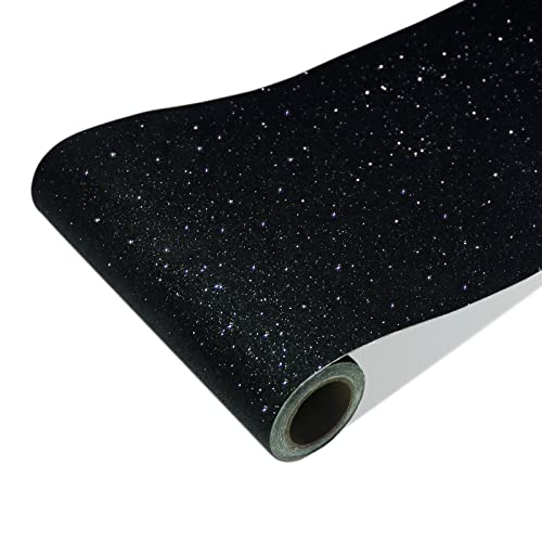 CRE8TIVE Schwarz Glitzer Tapete Selbstklebend 20cm x 900cm Glitzerfolie Selbstklebend Dekofolie Möbelfolie Strukturtapete Bordüre für Badezimmer Folie für Möbel Schrankfolie Spiegel von CRE8TIVE