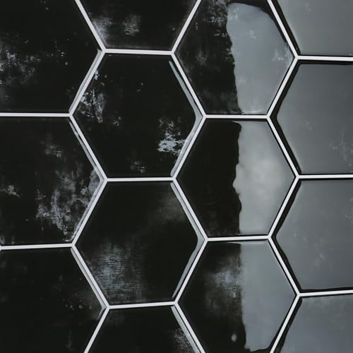 CRE8TIVE Sechseck Schwarzer Fliesenfolie 16 Stück 30.5cm x 30.5cm Küchenrückwand Selbstklebend 3D Selbstklebende Fliesen Fliesenfolie Bad Wasserfest Aufkleber für Fliesen Kamin Küche Klebevinyl von CRE8TIVE