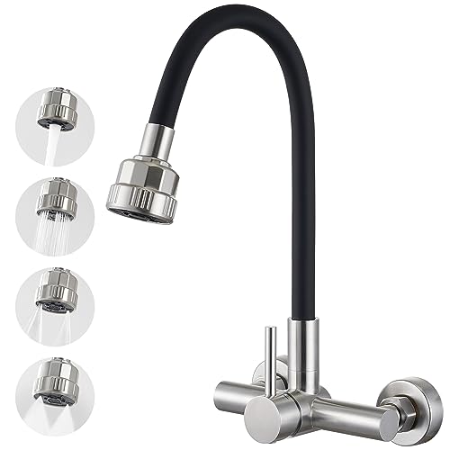 CREA Wandarmatur für Küche mit Schwarzer 360° flexibler Silikon Weichschlauch, Einhebelmischer Küchenarmatur für Ausgussbecken Küche mit 4 Wasserstrahlen Brausekopf, Edelstahl Gebürstet CREA Wandarmatur für Küche mit Schwarzer 360° flexibler Silikon Weichschlauch, Einhebelmischer Küchenarmatur für Ausgussbecken Küche mit 4 Wasserstrahlen Brausekopf, Edelstahl Gebürstet von CREA
