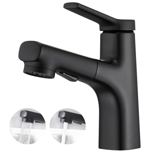 CREA Modern Waschtischarmatur Badezimmer mit 2 Wasserstrahlarten Brause ausziehbar, Einhebelmischer Armatur Wasserhahn Bad für Waschbecken, aus Messing schwarz CREA Modern Waschtischarmatur Badezimmer mit 2 Wasserstrahlarten Brause ausziehbar, Einhebelmischer Armatur Wasserhahn Bad für Waschbecken, aus Messing schwarz von CREA