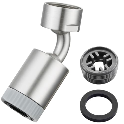 CREA Wasserhahn-Aufsatz Universal, 360° Drehbar Luftsprudler Hahn, Wasserhahn-Strahlregler mit zwei Strahlarten, Perlator für Wasserarmatur Küche/Bad, Gebürstet von CREA