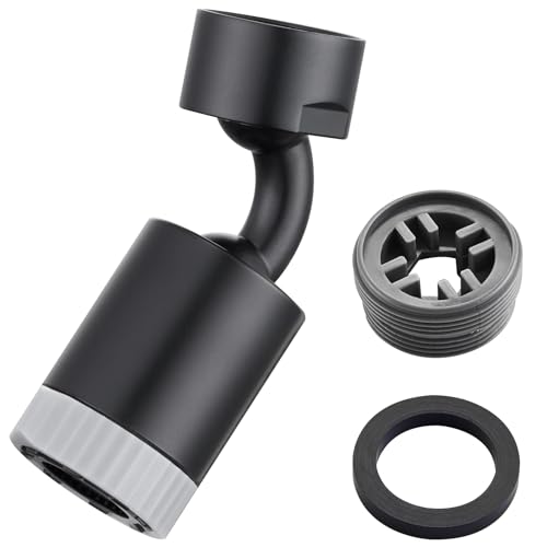 CREA Wasserhahn-Aufsatz Universal, 360° Drehbar Luftsprudler Wasserhahn, Hahn-Strahlregler mit zwei Strahlarten, Perlator für Wasserarmatur Küche/Bad, Matt Schwarz von CREA