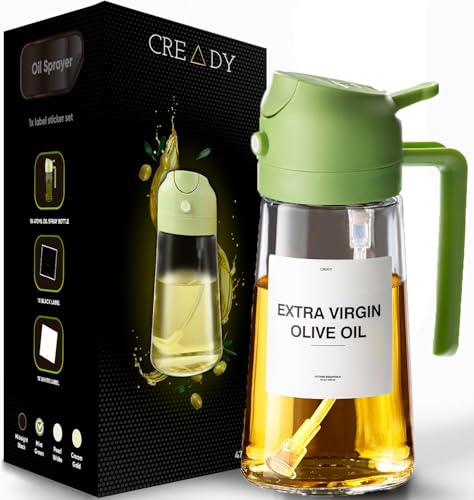 CREADY | Ölsprüher Für Speiseöl -470ml Olivenöl Flasche | 2-in-1 Ölspender und Ölsprüher | Öl Sprühflasche, Ölspray Zum Kochen | Olivenölsprüher für Salat | Olivenöl Spray | Sprühflasche für Speiseöl von CREADY