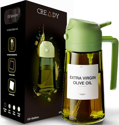 CREADY | Ölsprüher Für Speiseöl -470ml Olivenöl Flasche | 2-in-1 Ölspender und Ölsprüher | Öl Sprühflasche, Ölspray Zum Kochen | Olivenölsprüher für Salat | Olivenöl Spray | Sprühflasche für Speiseöl von CREADY