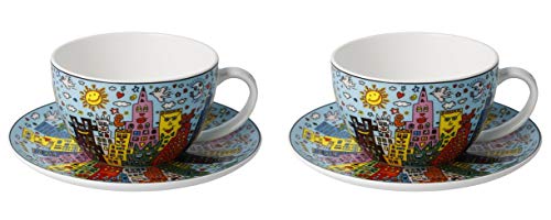 2er Set James Rizzi Pop Art Tassen mit Untertasse 250ml blau Goebel Porzellan von CREAFLOR HOME