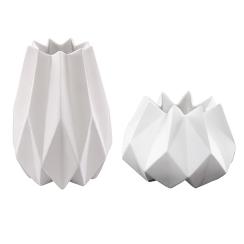 2er Set Kaiser Porzellanvasen POLYGONO STAR weiß H. 14 + 21,5cm Goebel von CREAFLOR HOME