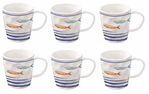 6er Set Tassen Becher Maritim Fische BORD DE MER 350ml Porzellan EASY LIFE von CREAFLOR HOME