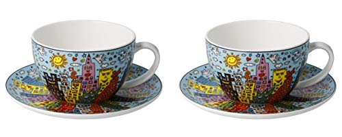 CREAFLOR HOME 2er Set James Rizzi Pop Art Tassen mit Untertasse 250ml blau Goebel Porzellan von CREAFLOR HOME