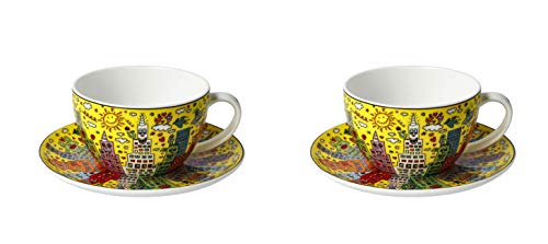 CREAFLOR HOME 2er Set James Rizzi Pop Art Tassen mit Untertasse 250ml gelb Goebel von CREAFLOR HOME