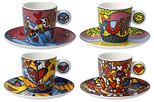 CREAFLOR HOME 4er Set Espressotassen Romero Britto Pop Art Goebel Porzellan von CREAFLOR HOME