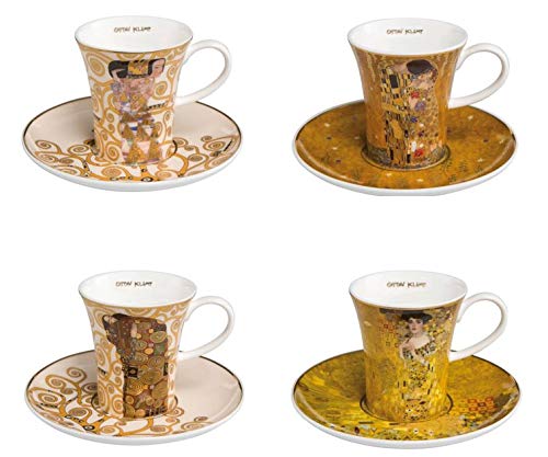 4er Set Gustav Klimt Espressotassen konisch ALLE MOTIVE H. 8cm Goebel Porzellan von CREAFLOR HOME