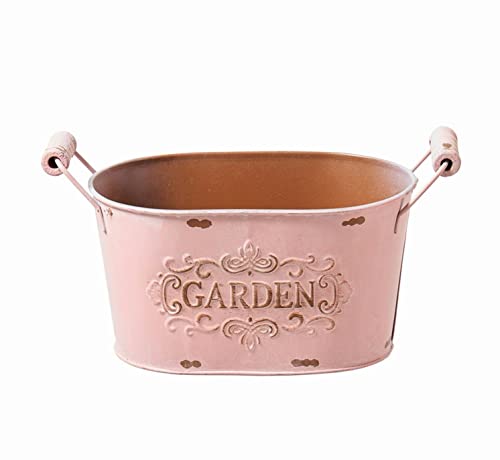 CREAFLOR HOME Pflanztopf Zink-Jardiniere mit Holzgriffen oval 23x12x12cm rosa Metall von CREAFLOR HOME