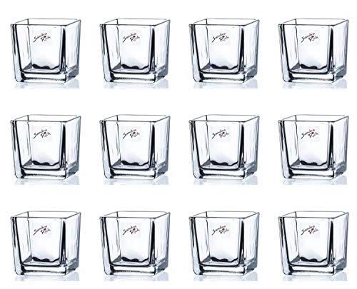 12er Set Teelichtgläser, Windlichter Cube Würfel H. 6cm 6x6cm Glas Sandra Rich von CREAFLOR HOME