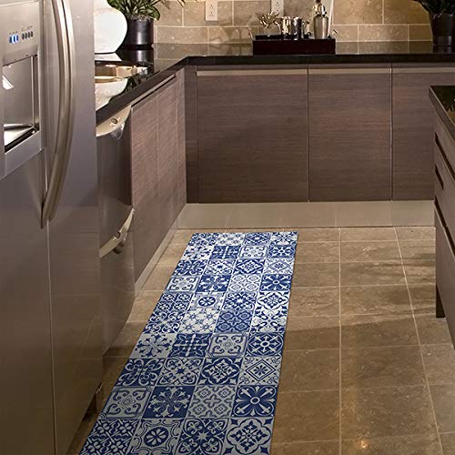 CREARREDA Läufer Teppich Küchenteppich Azulejos Tile Carpet 50x120 Isolierend, feuerhemmend, Kratzfest, hypoallergen, leicht zu waschender Vinyl Teppich. Komplett in Italien hergestellt von CREARREDA
