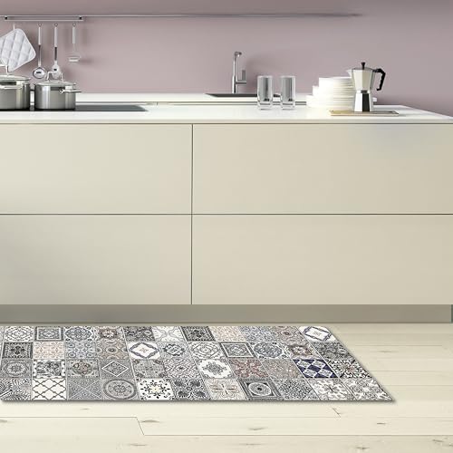 CREARREDA Läufer Teppich Küchenteppich Azulejos Vintage 50x180 Isolierend, feuerhemmend, Kratzfest, hypoallergen, leicht zu waschender Vinyl Teppich. Komplett in Italien hergestellt von CREARREDA