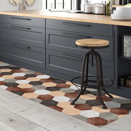 CREARREDA Läufer Teppich Küchenteppich Mixed Wood 50x240 Isolierend, feuerhemmend, Kratzfest, hypoallergen, leicht zu waschender Vinyl Teppich. Komplett in Italien hergestellt von CREARREDA