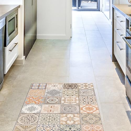 CREARREDA Läufer Teppich Küchenteppich Persian Tiles 50x120 Isolierend, feuerhemmend, Kratzfest, hypoallergen, leicht zu waschender Vinyl Teppich. Komplett in Italien hergestellt von CREARREDA