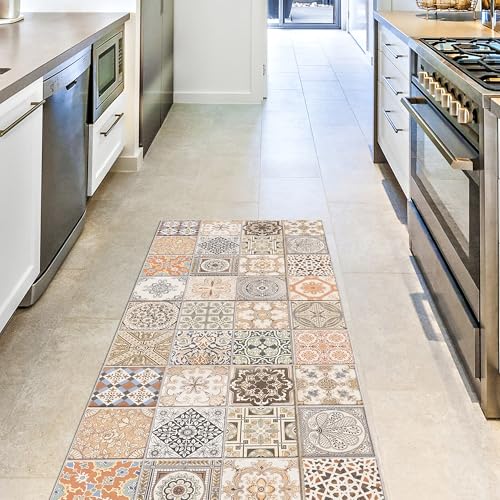 CREARREDA Läufer Teppich Küchenteppich Persian Tiles 50x180 Isolierend, feuerhemmend, Kratzfest, hypoallergen, leicht zu waschender Vinyl Teppich. Komplett in Italien hergestellt von CREARREDA