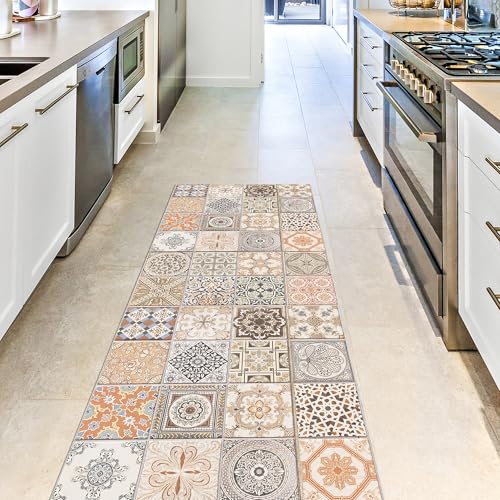 CREARREDA Läufer Teppich Küchenteppich Persian Tiles 50x240 Isolierend, feuerhemmend, Kratzfest, hypoallergen, leicht zu waschender Vinyl Teppich. Komplett in Italien hergestellt von CREARREDA