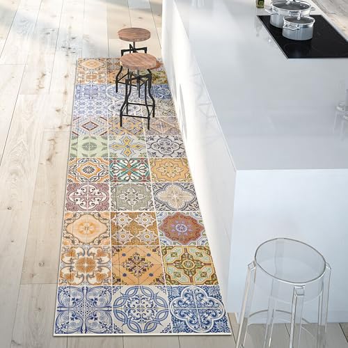 CREARREDA Läufer Teppich Küchenteppich Spring Tile Carpet 50x180 Isolierend, feuerhemmend, Kratzfest, hypoallergen, leicht zu waschender Vinyl Teppich. Komplett in Italien hergestellt von CREARREDA