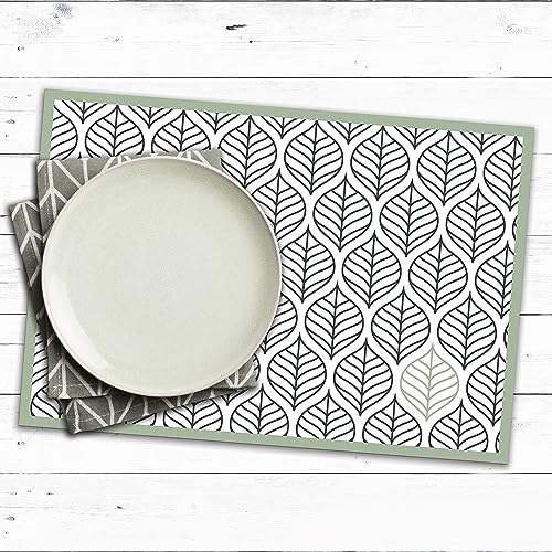 CREARREDA Platzsets Americana Leaves 4er Set Frühstücksbrettchen PVC 48x33cm rutschfest abwaschbar schmutzabweisend hitzebeständig Made in Italy von CREARREDA