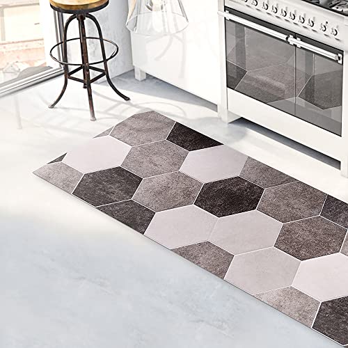 CREARREDA Teppich Läufer - Küchenläufer 120x50 cm Graue Sechsecke Vinyl rutschfest und waschbar Küchenläufer aus Vinyl, 100% Made in Italy Tepiche für Wohnzimmer, Küche von CREARREDA