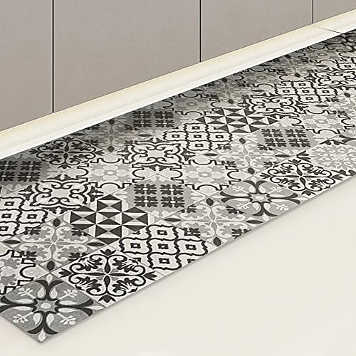 CREARREDA Teppich Läufer - Küchenläufer 120x50 cm graue Fliesen Vinyl rutschfest und waschbar Küchenläufer aus Vinyl, 100% Made in Italy Tepiche für Wohnzimmer, Küche von CREARREDA