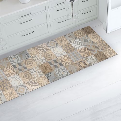CREARREDA Teppich Läufer - Küchenläufer 180x50 cm orangefarbene Zementfliesen Vinyl rutschfest und waschbar Küchenläufer aus Vinyl, 100% Made in Italy Tepiche für Wohnzimmer, Küche von CREARREDA