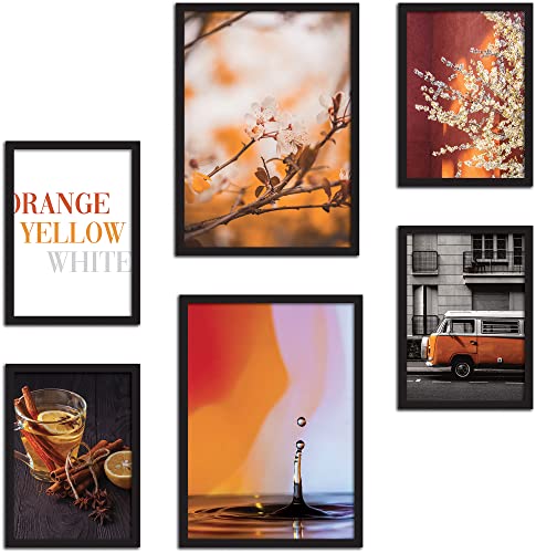 CREARREDA Wanddrucke Set Orange, gelb & Weiß - ohne Rahmen - Wanddekoration für Zuhause und Büro - zertifizierte Materialien, Made in Italy - passendes Poster 2 x A3 & 4 x A4 B3-30 x 42 & 21 x 38 cm von CREARREDA