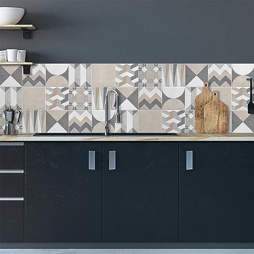 Spritzschutz für Küche, Wandaufkleber für die Wand 100% Made in Italy, mit ungiftiger Tinte, schwer entflammbar und wasserbeständig Beige Hexagons 180x60cm von CREARREDA