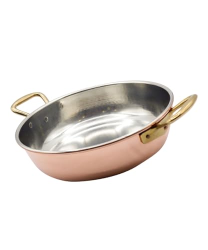 CREARTISTIC 100% Made in Italy – Kupfer Servierpfanne 28 x 7,5 cm – 3,2L – mit 2 Griffen aus Messing von 4 cm – ideal zum Servieren auf dem Tisch – Kleine bis große Pfanne –Kupfer pfanne - Handgemacht von CREARTISTIC