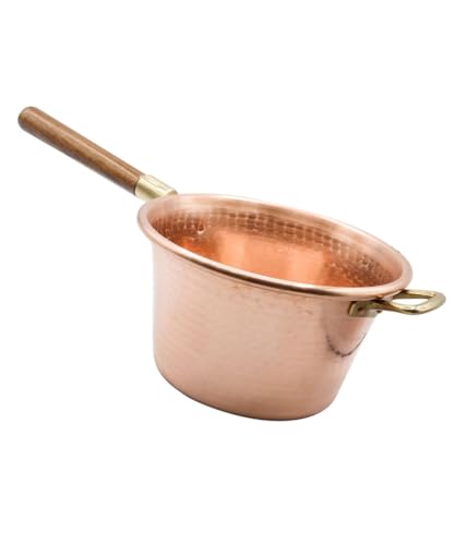 CREARTISTIC 100% Made in Italy kupfertopf - Kessel aus massivem Kupfer 30 cm - für Polenta - mit Holzgriff - Marmeladetopf - Handgehämmert – Handarbeit - Topf für Käse und Gebäck - für 9 Personen von CREARTISTIC