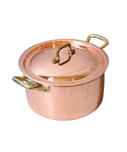 CREARTISTIC Hoher Topf aus verzinntem Kupfer mit Deckel – Topf 23 x 11 cm 4 l – für Fleischsauce und andere Saucen, mit 2 Messinggriffen, handgefertigt – 100% Made in Italy von CREARTISTIC
