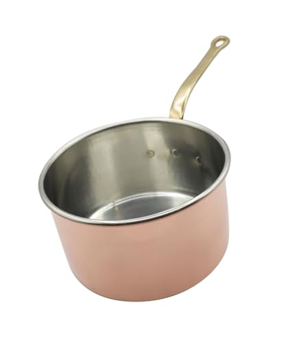 CREARTISTIC Milchkrug, Pfanne aus verzinntem Kupfer, Milchtopf, Ø 14 cm, langer Griff aus Messing, kleiner Topf, kleiner Saucepfanne, Made in Italy, handgefertigt von CREARTISTIC