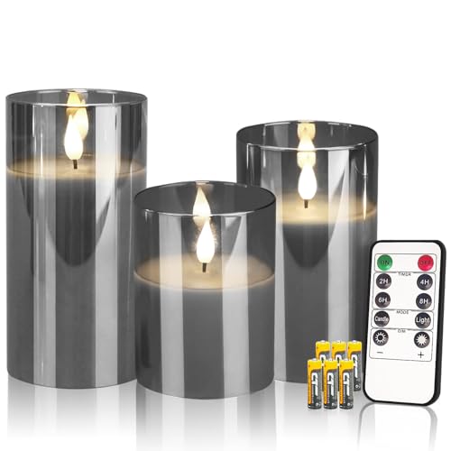CREASHINE LED Kerzen Flammenlose Kerzen Kerzenlicht mit Timerfunktion 3 Set Led Kerzen Flackernde Flamme mit Fernbedienung,Bad Deko,Deko Wohnzimmer,Tischdeko Wohnzimmer von CREASHINE