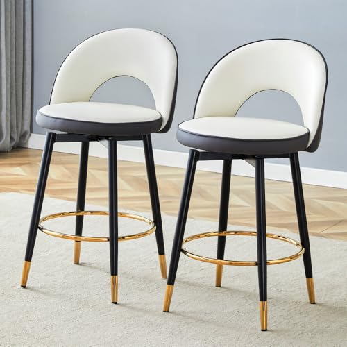 CREASION Barhocker 360° Drehbar - 2er Set, Gepolsterter Sitz, PU-Leder, Für Küche, Bar, Esszimmer (Dark Gray + White+Black + Metal + PU Leather + Set of 2) von CREASION