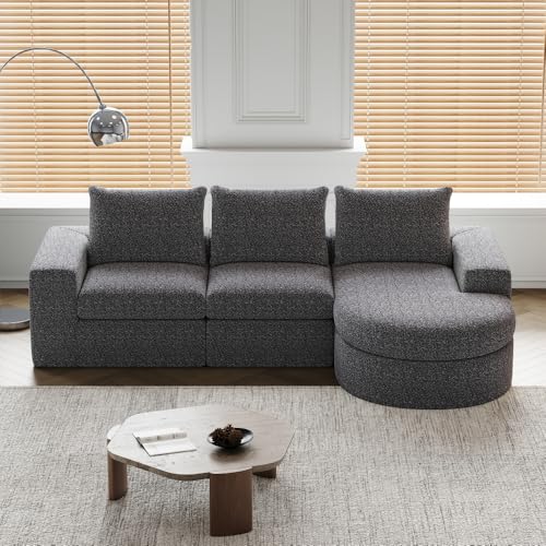 CREASION Chenille Modular Sofa Mit L-Liege & Gebogenen Elementen, Komprimiert Ohne Montage, Schaumstoff Komfortsofa (Grey + Chenille + 3 Seat) von CREASION