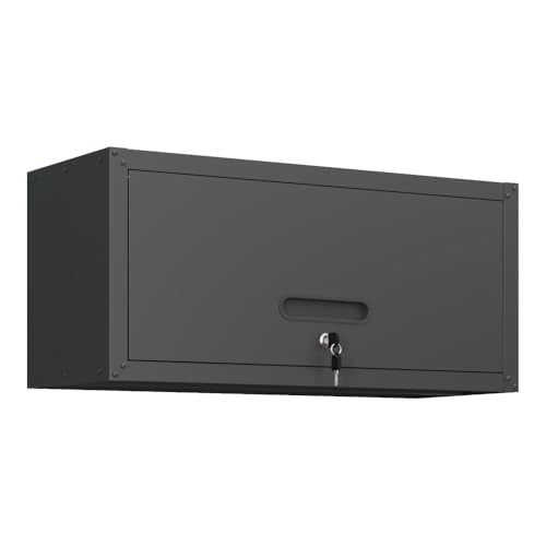 CREASION Metall Wandmontage Werkzeug Schrank mit Tür und Fach, Metallwandregal mit Schloss für Garage, Werkstatt, Büro - Umweltfreundlich, Robust, Montageerforderlich (Black + Metal + Modern-4) von CREASION