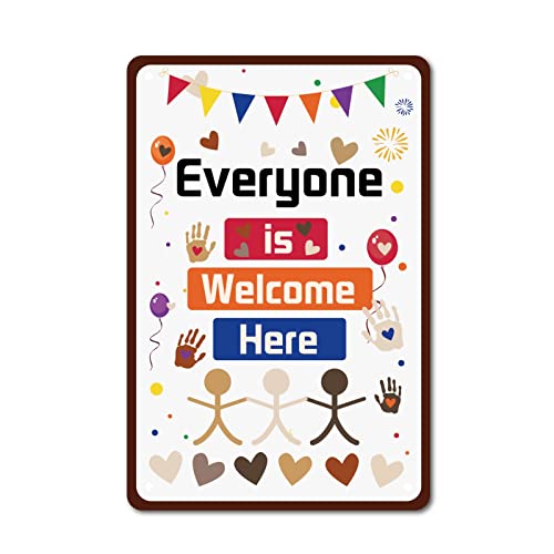 CREATCABIN „Everyone is Welcome Here“ Schilder Aus Metall Weißblech Klassenzimmer Lustiges Buntes Retro-Schild Innen- Und Außenbereich Wanddekoration Zuhause Küche Hotel Tür Geschäft 8x12 Zoll von CREATCABIN