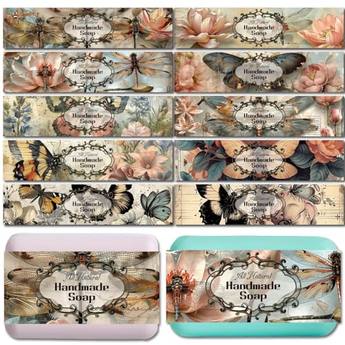CREATCABIN 100 Stück Seifenpapierverpackung Mit Schmetterlingsmotiv 10Stile Retro Blumen Vertikale Seifenwickelbandhüllen Mit Tectorial Membran Verpackungsmaterial Für Handgemachte Seifenstücke 5x21cm von CREATCABIN