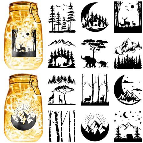 CREATCABIN 12 Stück Wald Bergsilhouetten,Einmachglas-Dekor,Mond,Tier,Lasergeschnittene Papp-Scrapbook-Ausschnitte,Stanzungen PVC Basteln Laternen,Gläsern,Wandmalereien,Fenstern,10x9cm,Ohne Aufkleber CREATCABIN 12 Stück Wald Bergsilhouetten,Einmachglas-Dekor,Mond,Tier,Lasergeschnittene Papp-Scrapbook-Ausschnitte,Stanzungen PVC Basteln Laternen,Gläsern,Wandmalereien,Fenstern,10x9cm,Ohne Aufkleber von CREATCABIN
