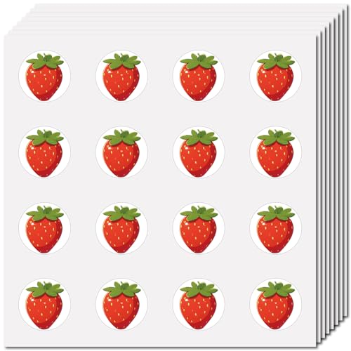 CREATCABIN 128 Stück Erdbeer Aufkleber Cartoon Obst Aufkleber Vinyl Wasserfest Selbstklebend Dekoration Klein Rund Großpackung Belohnung Für Lehrer Scrapbook Basteln Für Laptop Wasserflasche 2.5x2.5cm von CREATCABIN