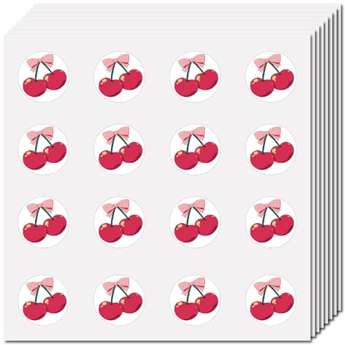 CREATCABIN 128 Stück Kirsch Planer Aufkleber Obst Scrapbook Aufkleber Kunststoff Wasserfest Selbstklebend Rosa Cartoon Klein Rund Journal Aufkleber Für Kunst Handwerk Wasserflasche Laptop Dekor 2.5cm von CREATCABIN