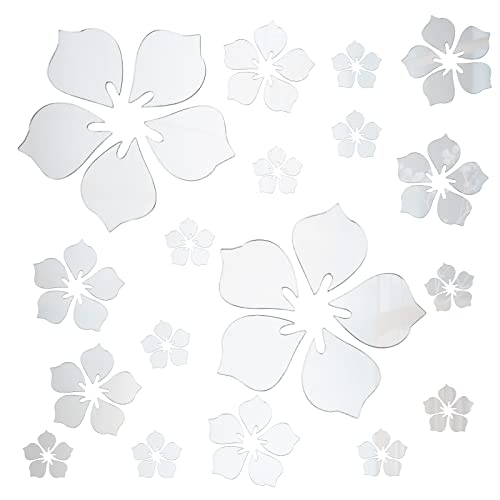 CREATCABIN 18 Stück Acryl Blume Spiegel Wandaufkleber 3 Größen Aufkleber Wandkunst Familie Wandaufkleber Dekor Selbstklebend Abnehmbar Umweltfreundlich Für Zuhause Wohnzimmer Dekoration(Silber) von CREATCABIN