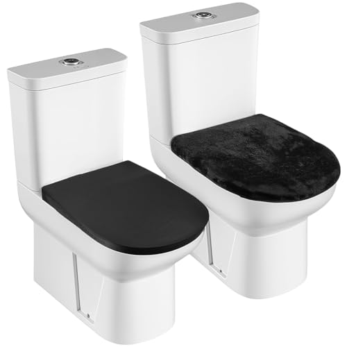 CREATCABIN 2 Packungen Samt Toilettendeckelbezüge Badezimmer Sitzbezüge Maschinenwaschbar Staubdicht rutschfest Passend Für Runde Längliche Längliche Toilettendeckel Für Heimwaschraum 38x29cm Schwarz von CREATCABIN