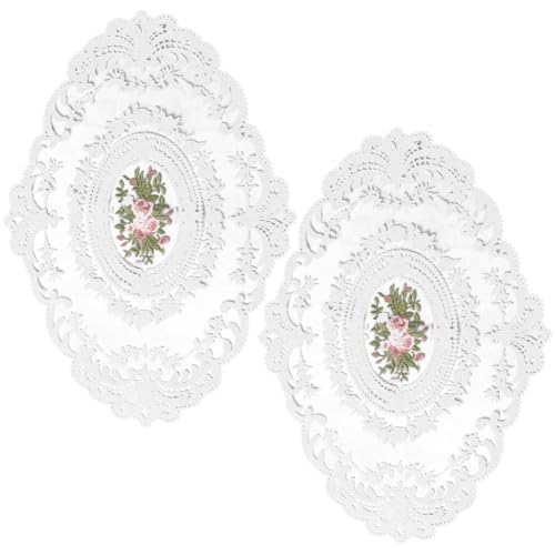 CREATCABIN 2 Stück Besticktes Spitzen Tischset Spitzenmatte Retro Spitzenplatzierung Französisches Häkeldeckchen Baumwolle Oval Vintage Tee Essen Tasse Vase Blume Häkeldekoration Für Hochzeit Weiß von CREATCABIN